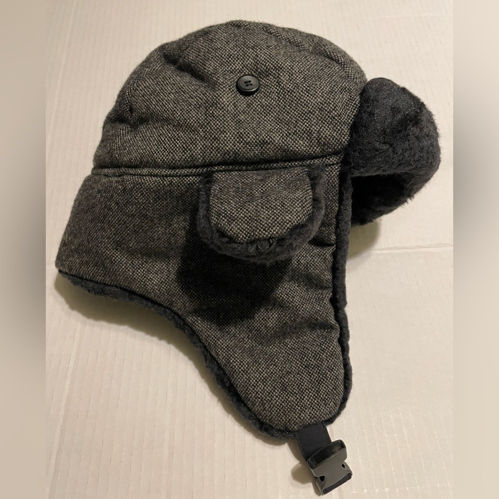 Northwest Territory Mens Black Tweed Trapper Hat w Flaps Cold Weather Hunt  M/L
